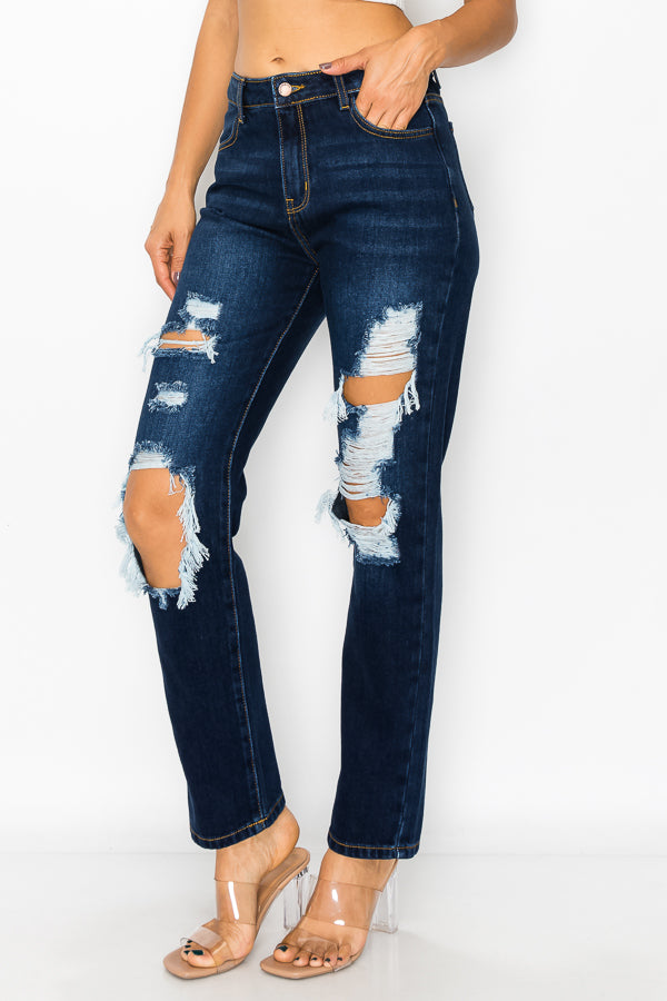 Eunice - Super High Rise Destructed Straight Leg