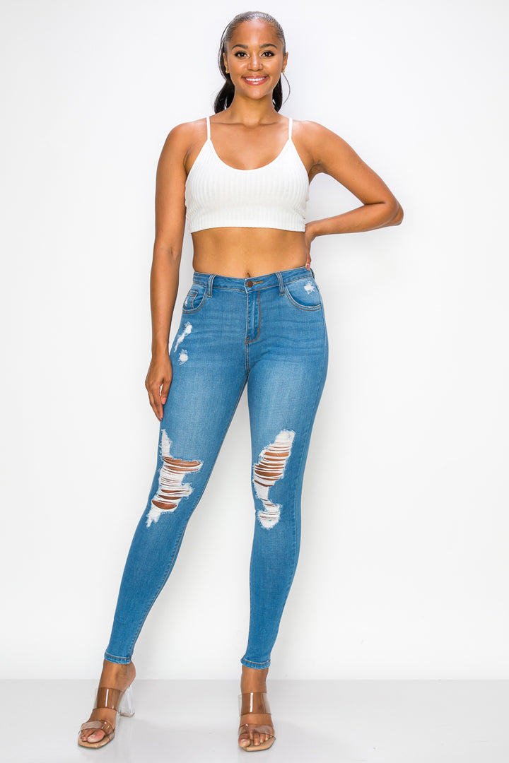 Leilani - High Rise Destructed Rayon Soft Skinny