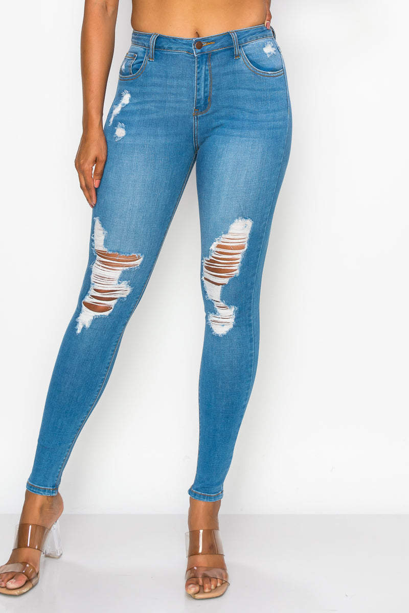 Leilani - High Rise Destructed Rayon Soft Skinny