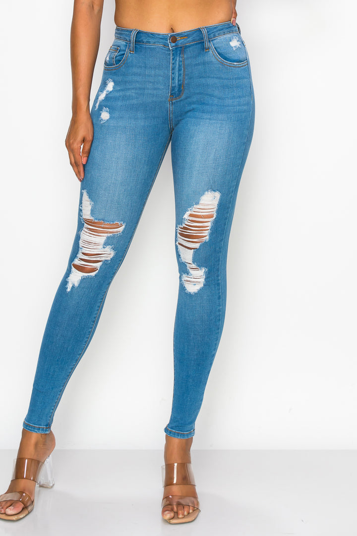 Leilani - High Rise Destructed Rayon Soft Skinny