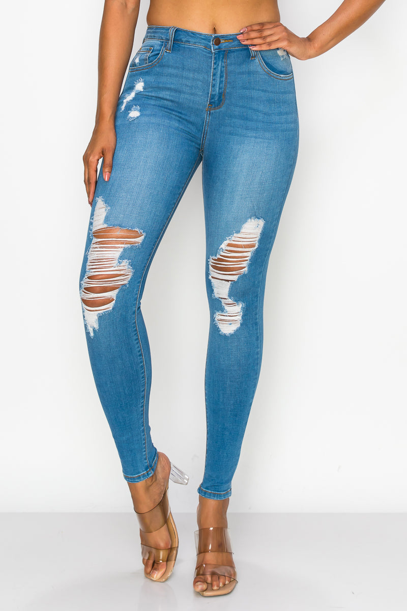 Leilani - High Rise Destructed Rayon Soft Skinny