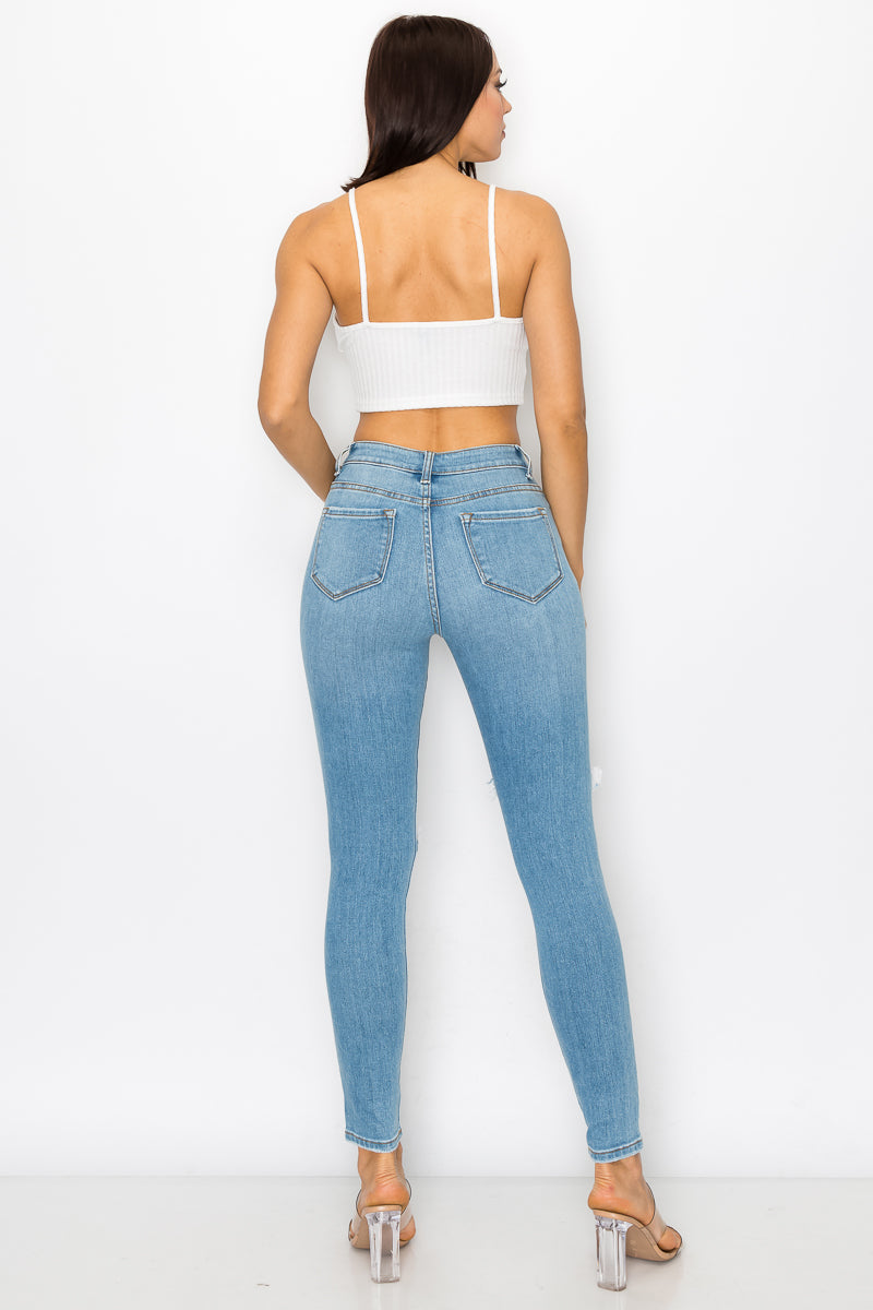 Selena - Jean skinny premium déchiqueté à taille haute