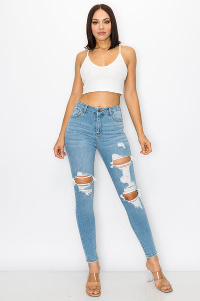 Selena - Jean skinny premium déchiqueté à taille haute