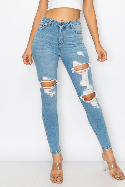 Selena - Jean skinny premium déchiqueté à taille haute