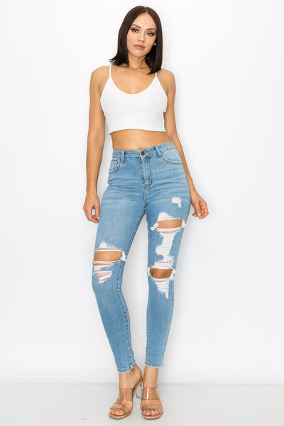 Selena - Jean skinny premium déchiqueté à taille haute