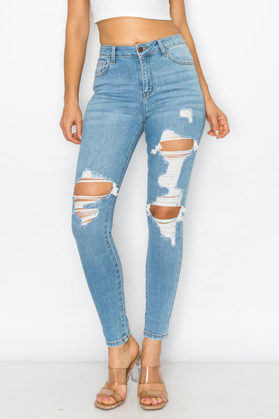 Selena - Jean skinny premium déchiqueté à taille haute