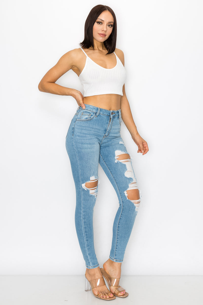 Selena - Jean skinny premium déchiqueté à taille haute