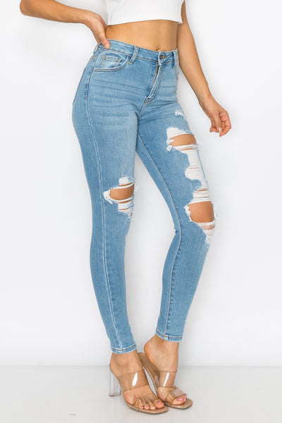 Selena - Jean skinny premium déchiqueté à taille haute