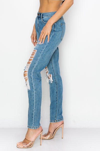 Lexi - Calça jeans High Rise Destructed Boyfriend