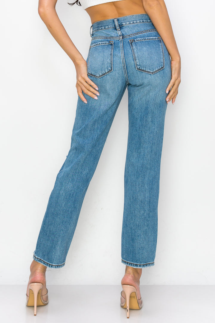 Kelly - High Rise Destructed Chewed Hem Dad Jeans