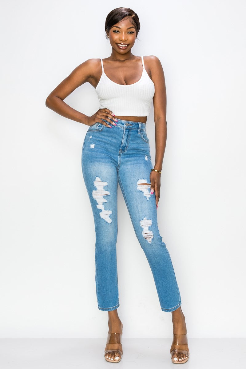 Naomi - Calça jeans High Rise Destructed Girlfriend