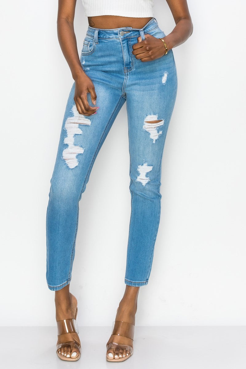 Naomi - Jeans de novia destruidos de tiro alto