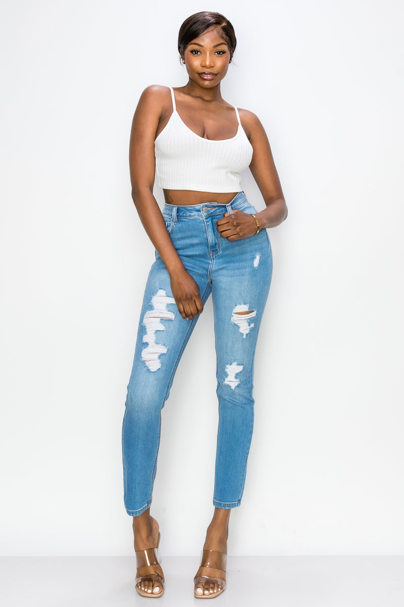 Naomi High Rise Destructed Girlfriend Jeans – Encore Jeans