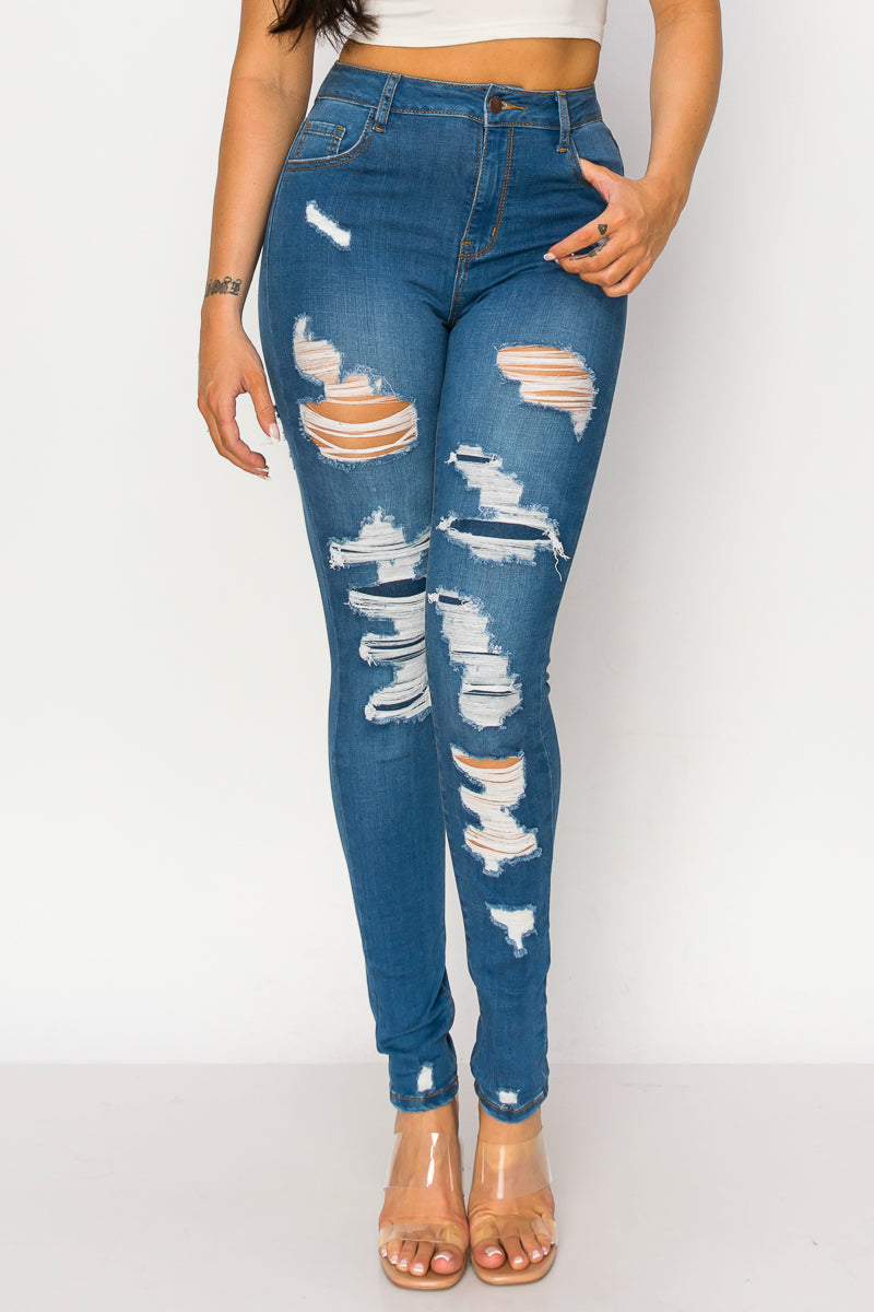 Julia - High Rise Destructed Patch Stretch Skinny