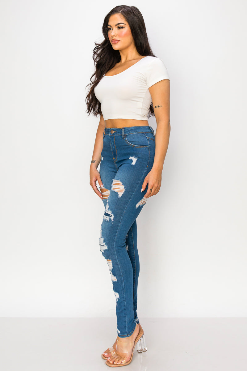 Julia - High Rise Destructed Patch Stretch Skinny