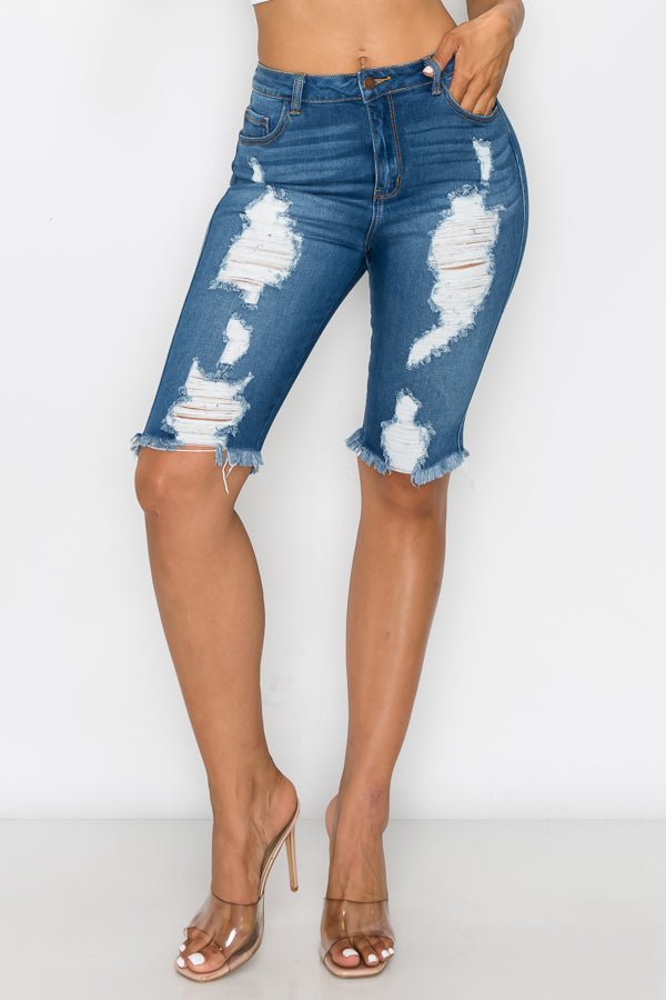 Cindy - High Rise Destructed Bermudas