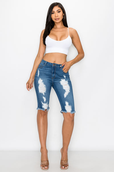 Cindy - High Rise Destructed Bermudas