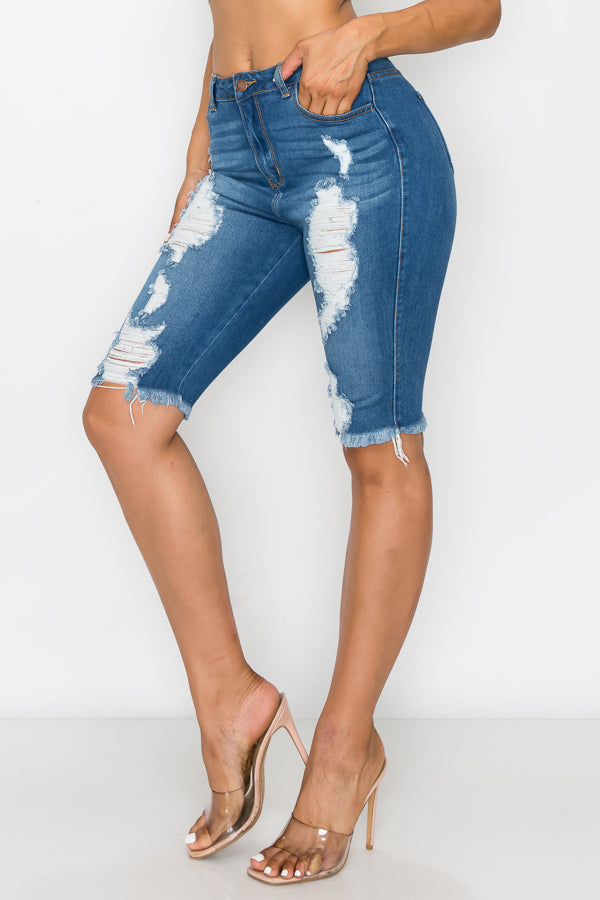 Cindy - High Rise Destructed Bermudas