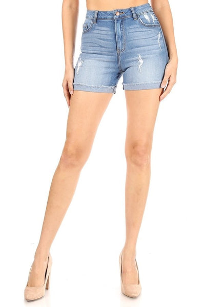Charlotte - High Rise Destructed Roll Fray Shorts