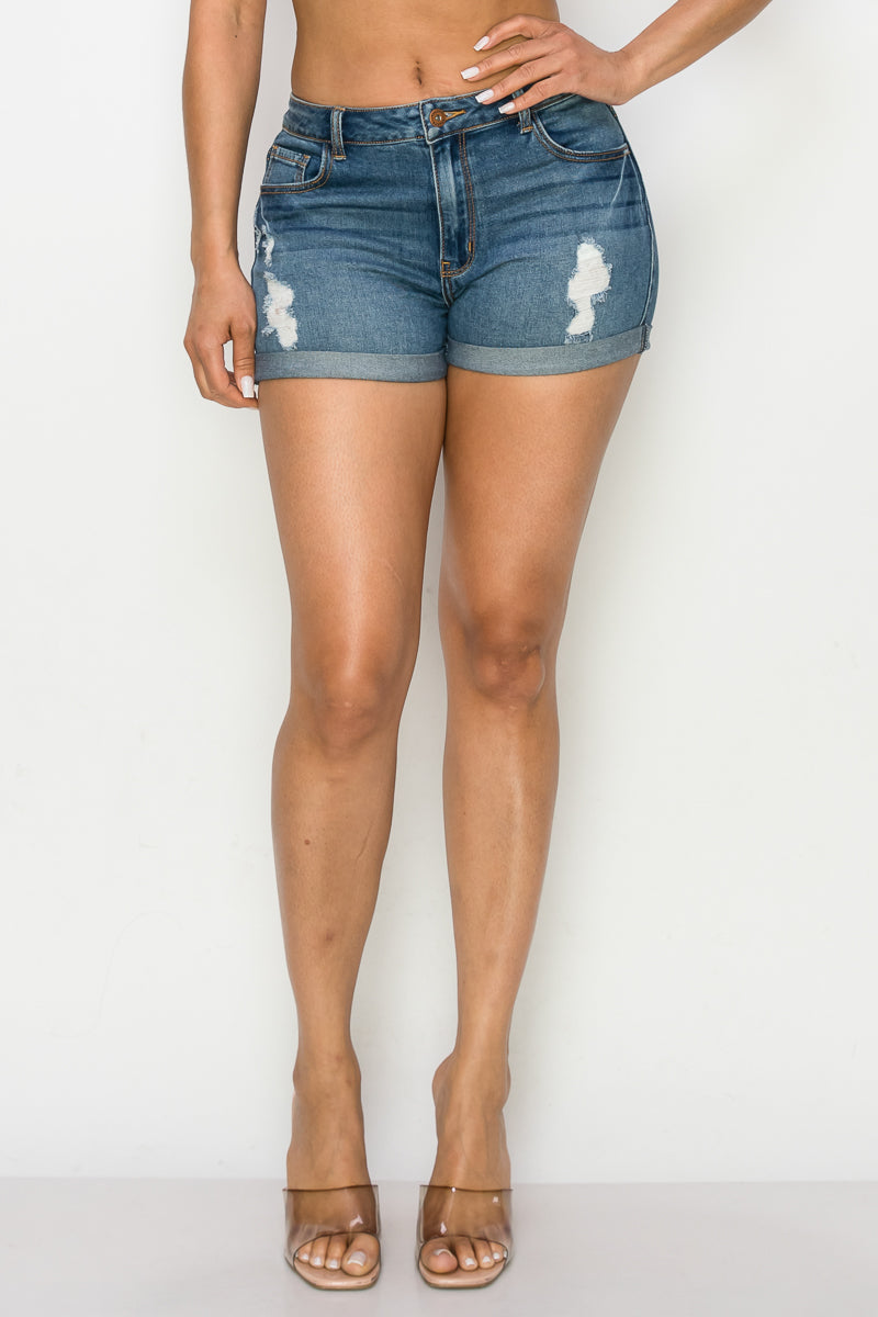 Gabriela - High Rise Destructed Rolled Shorts