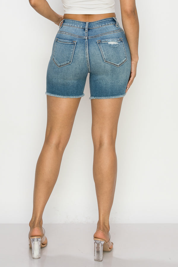 Helen - Short mi-long effet déchiqueté à taille haute