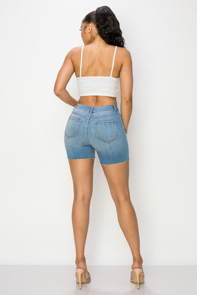 Lily - High Rise Destructed Raw Midi Shorts
