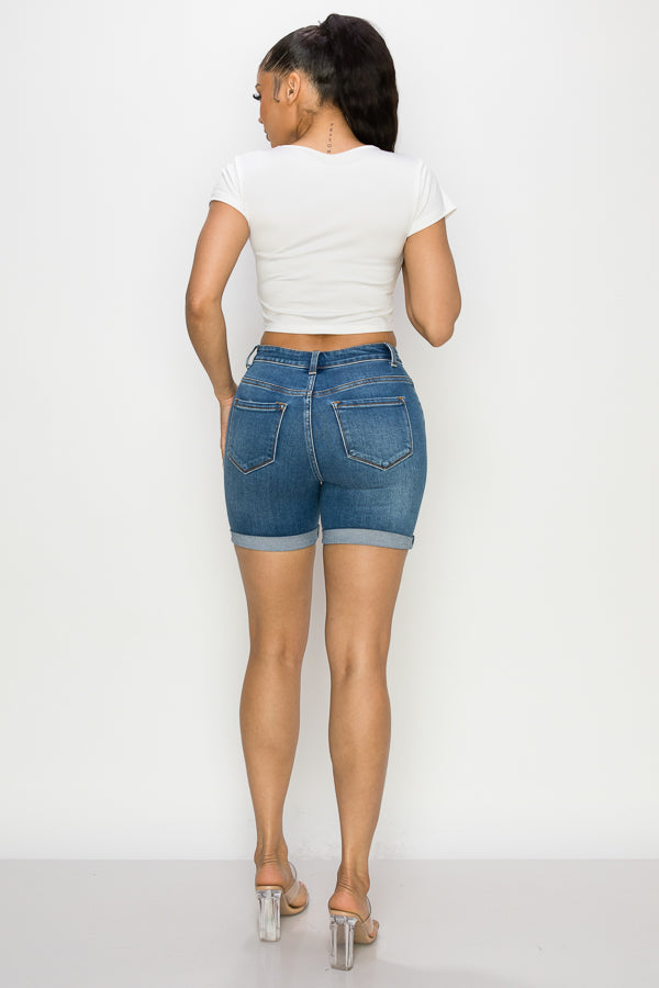 Nancy - Shorts midi enrolado com cintura alta
