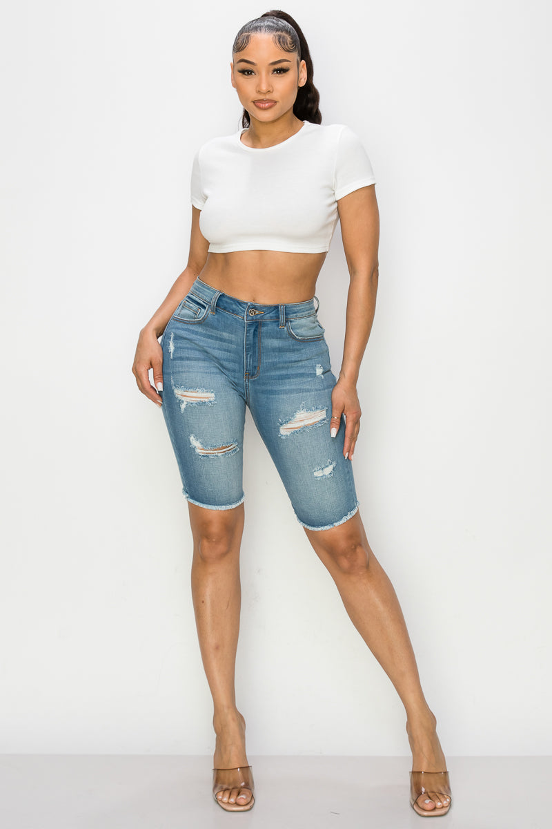 Lucy - Bermuda Fray à taille haute