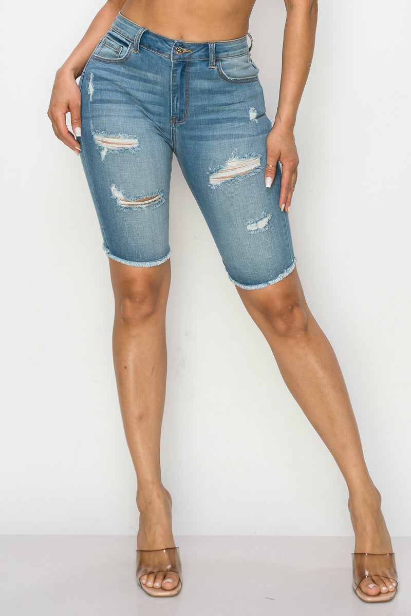 Lucy - Bermuda Fray à taille haute