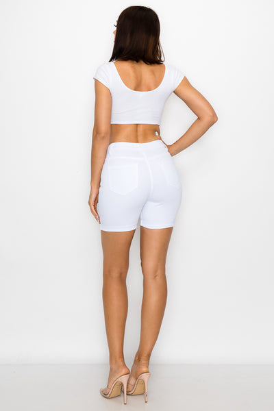 Felicia - Shorts midi enrolado clássico de cintura alta