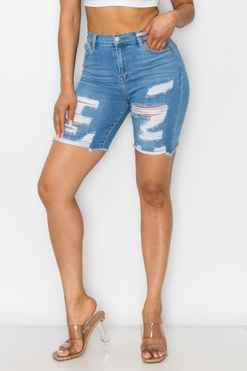 Nicole - High Rise Destructed Bermudas