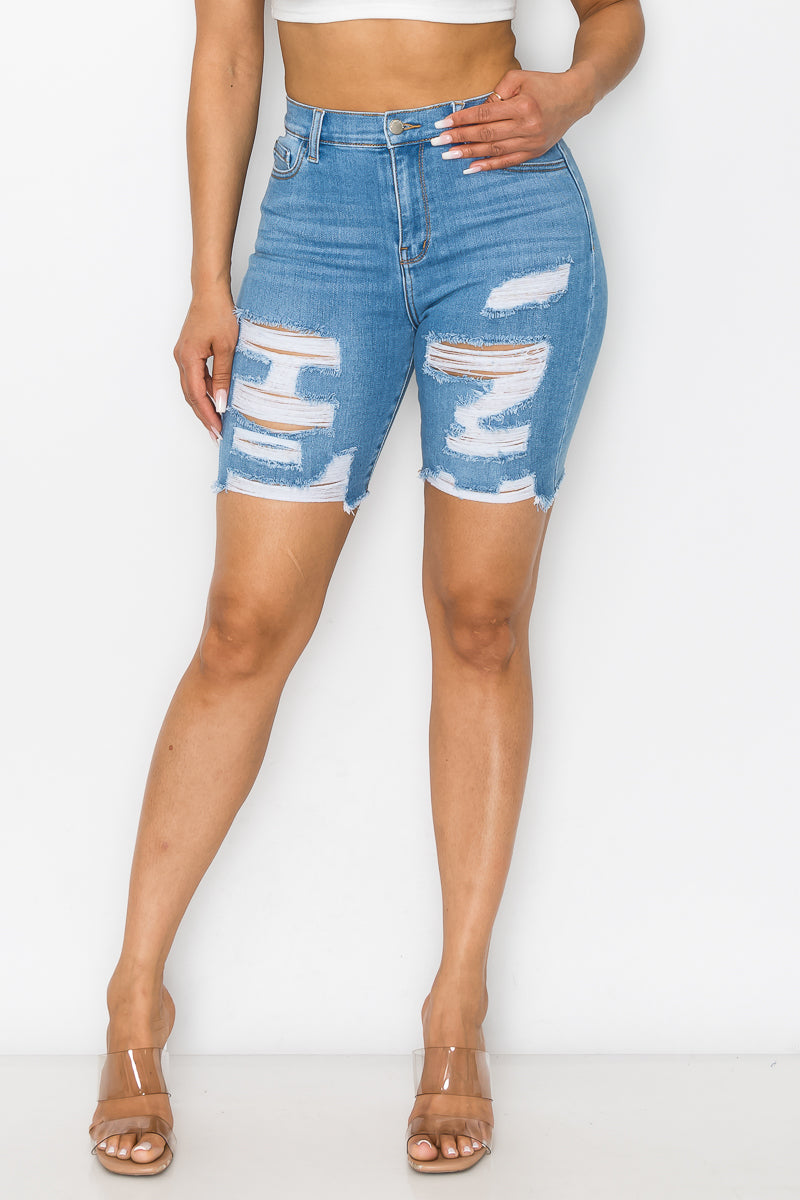 Nicole - High Rise Destructed Bermudas