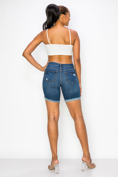 Hazel - Shorts midi de tiro alto destruidos Roll Fray