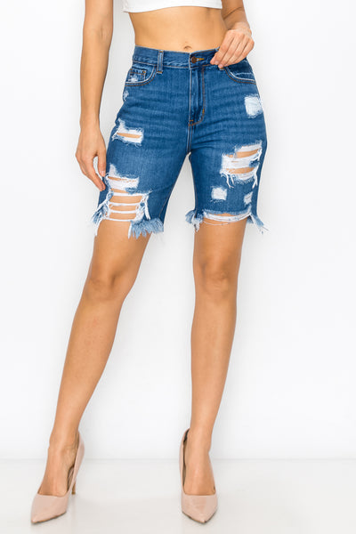 Camila - High Rise Destructed Chew Hem Relaxed Bermuda