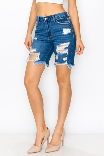 Camila - High Rise Destructed Chew Hem Relaxed Bermuda