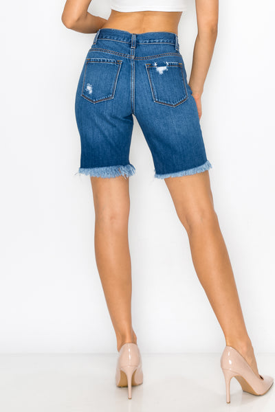 Camila - High Rise Destructed Chew Hem Relaxed Bermuda