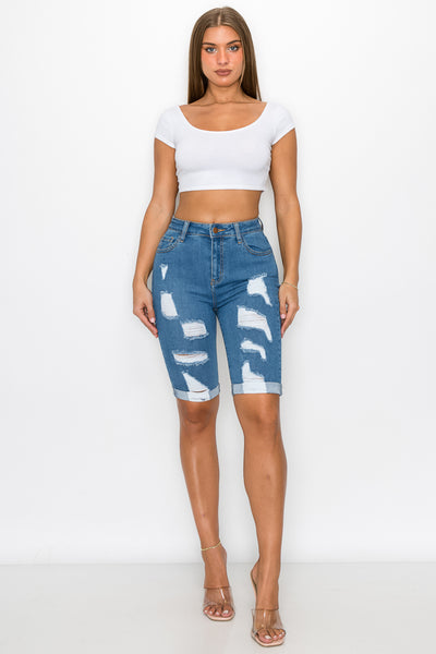 Sandra - High Rise Destructed Rolled Bermudas