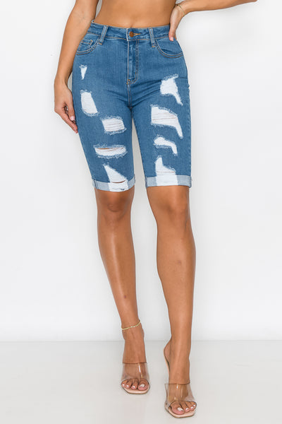 Sandra - High Rise Destructed Rolled Bermudas