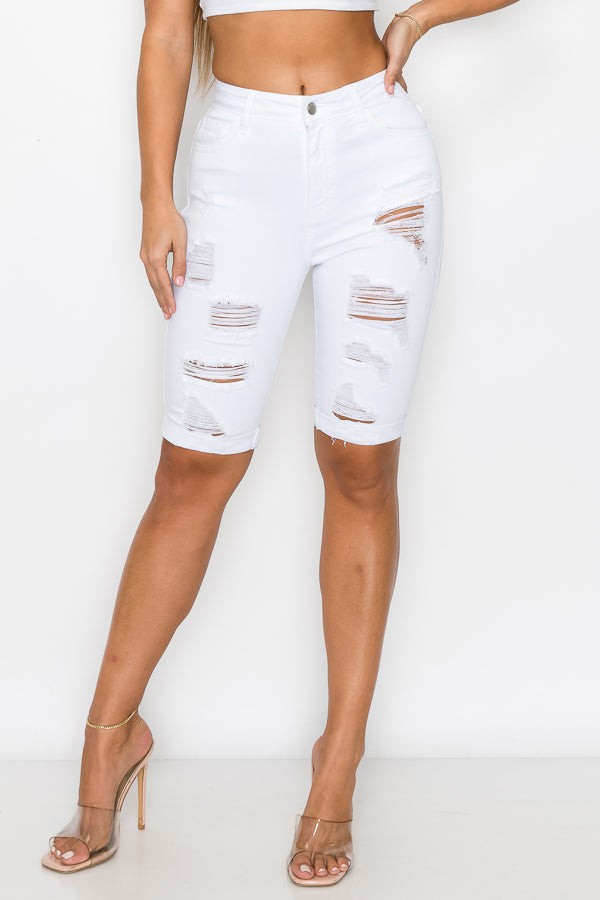 Sandra - High Rise Destructed Rolled Bermudas