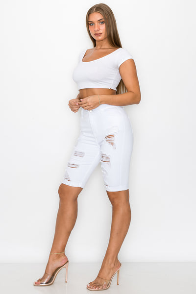 Sandra - High Rise Destructed Rolled Bermudas